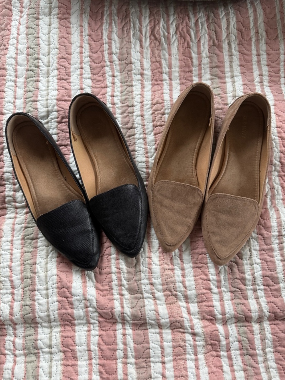 2 PAIRS Old Navy Pointed Toe Slip-On Flats in Black and Brown